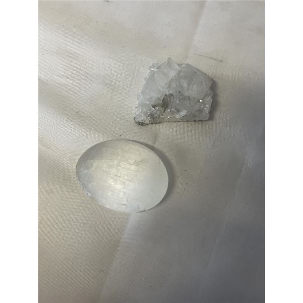 SELENITE PALM STONE AND QUARTZ FREE FORM