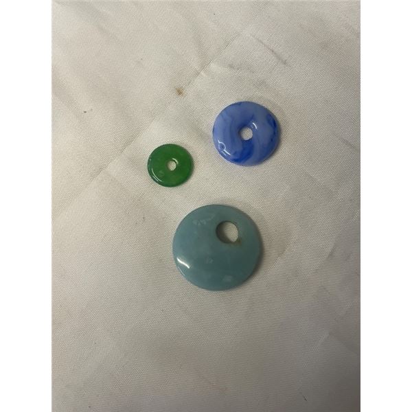 3 PENDANTS - JADEITE, BLUE LACE AGATE AND CHALCEDONY