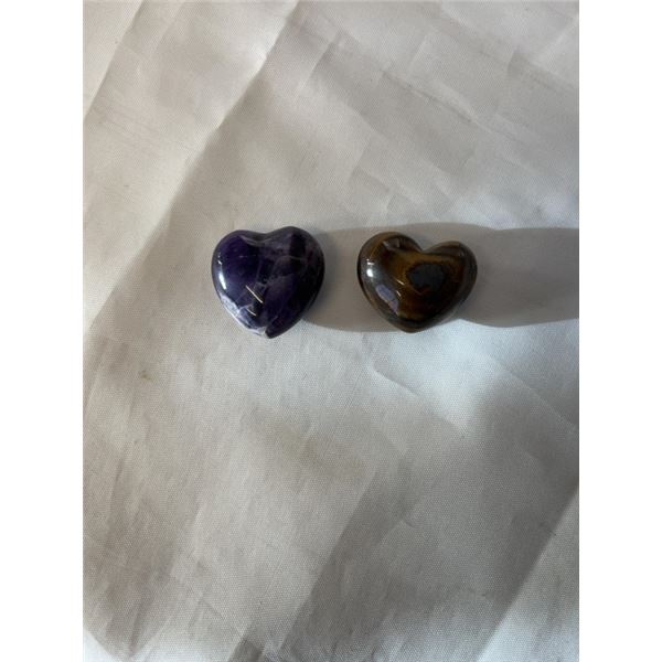 AMETHYST HEART AND TIGERS EYE HEART, $20 EACH