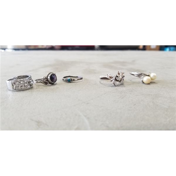 5 ESTATE RINGS - ALL MARKED STERLING SILVER