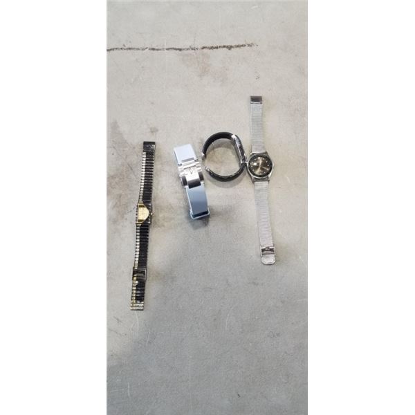 4 WATCHES MARKED GUCCI, CARTIER, ROLEX, ARMANI - NOT AUTHENTICATED