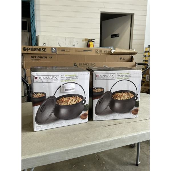 2 NEW DENMARK 6QT PRE SEASONED CAST IRON BEAN POTS