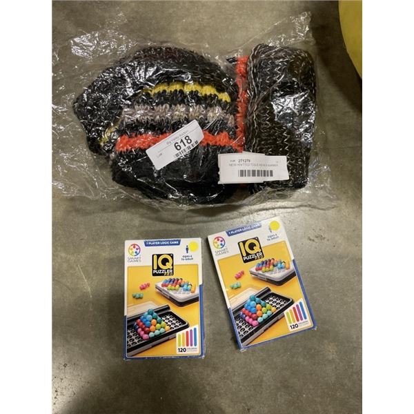 NEW KNITTED TOQUE AND NECK WARMER SET AND 2 NEW IQ PUZZLES
