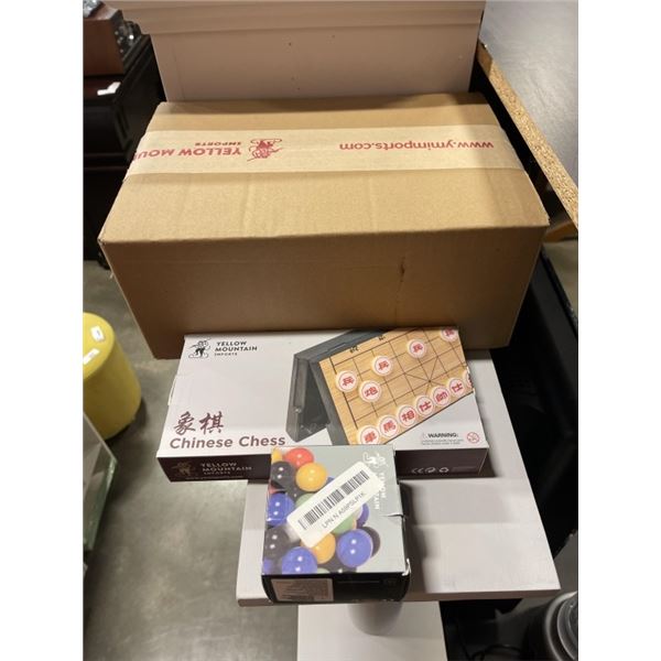 NEW YELLOW MOUNTAIN D12 DOMINOS SET WITH WOODEN BOX, YELLOW MOUNTAIN CHINESE CHESS SET AND 60 MARBLE