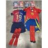 Image 1 : 6 NEW 'LAMINE YAMAL'  #19 BARCELONA  SOCCER UNIFORMS, INCLUDES JERSEY, SHORTS AND SOCKS,  2 SIZE 20,