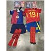 Image 2 : 6 NEW 'LAMINE YAMAL'  #19 BARCELONA  SOCCER UNIFORMS, INCLUDES JERSEY, SHORTS AND SOCKS,  2 SIZE 20,