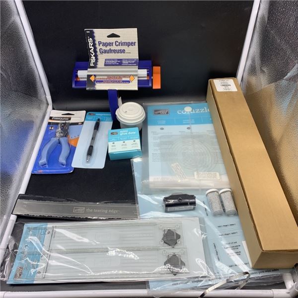 LOT OF NEW CRAFTING TOOLS INCLUDING SMALL LIGHT TABLE AND ROLL OF WHITE PAPER