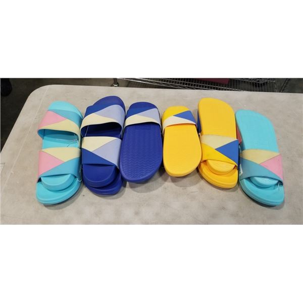 6 NEW PAIRS OF SLIDE SANDALS, SIZES 40-41 AND 44-45