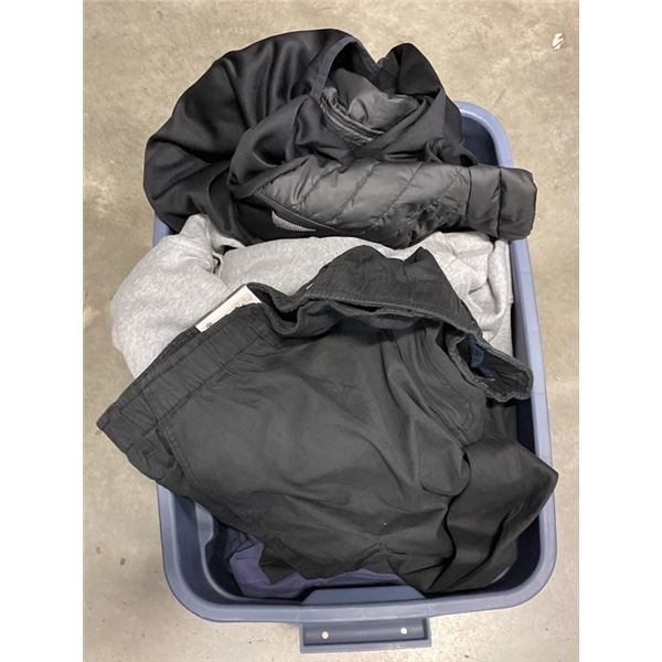 TOTE OF NEW CLOTHING, HOODIES, PANTS, ETC