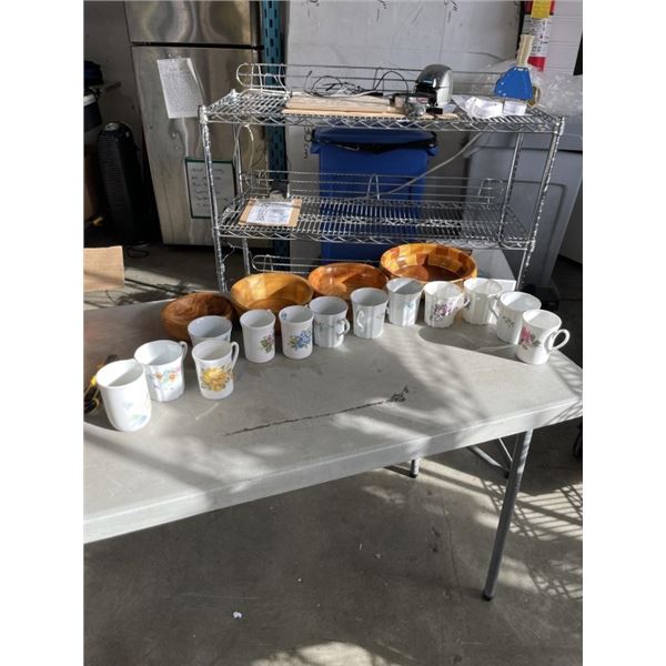 ASSORTED ANTIQUE CUPS AND COLLECTIBLE WOODEN BOWLS
