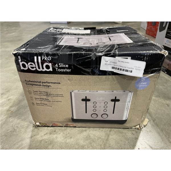 BELLAPRO 4 SLICE STAINLESS TOASTER - TESTED WORKING, RETAIL $149