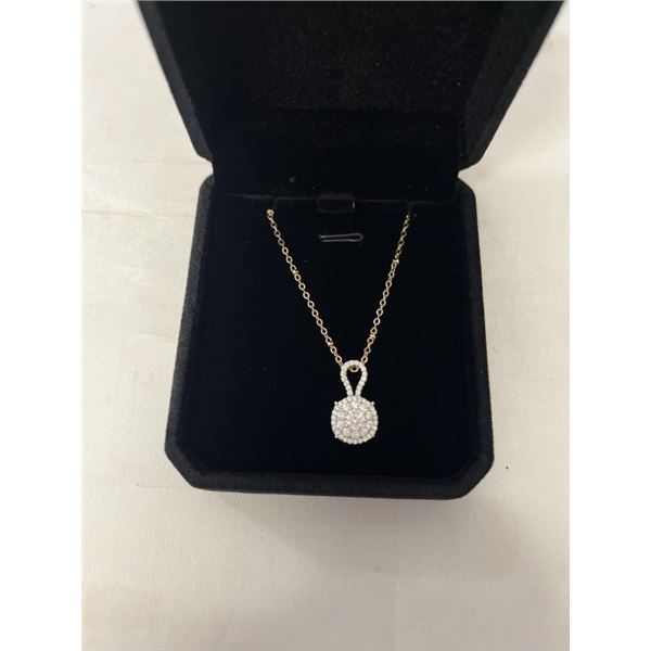 NEW 18K GOLD PLATED 18.0MM SIMULATED DIAMOND (CZ) CLUSTER NECKLACE - CHAIN 18" LONG