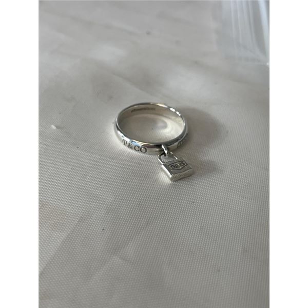 TIFFANY STERLING SILVER RING BAND W/ 925 LOCKET CHARM MARKED 1837 T&CO TIFFANY AND CO 925