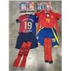 Image 1 : 6 NEW 'LAMINE YAMAL'  #19 BARCELONA  SOCCER UNIFORMS, INCLUDES JERSEY, SHORTS AND SOCKS,  2 SIZE 20,