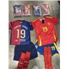 Image 4 : 6 NEW 'LAMINE YAMAL'  #19 BARCELONA  SOCCER UNIFORMS, INCLUDES JERSEY, SHORTS AND SOCKS,  2 SIZE 20,