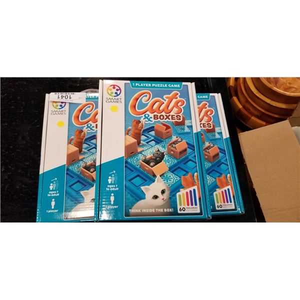 3 NEW CATS AND BOXES PUZZLE GAMES, 60 CHALLENGES