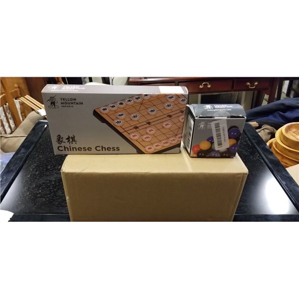 NEW YELLOW MOUNTAIN D12 DOMINOS SET WITH WOODEN BOX, YELLOW MOUNTAIN CHINESE CHESS SET AND 60 MARBLE