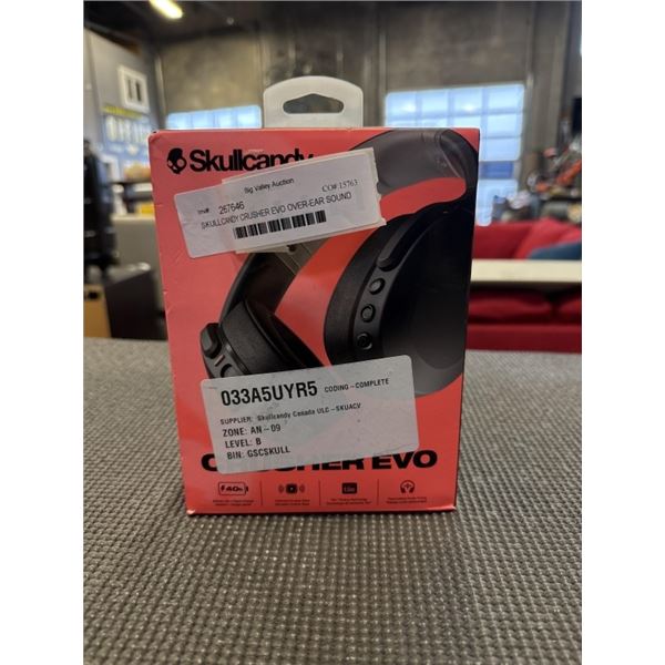 SKULLCANDY CRUSHER EVO OVER-EAR SOUND ISOLATING BLUETOOTH HEADPHONES - TESTED WORKING, RETAIL $199
