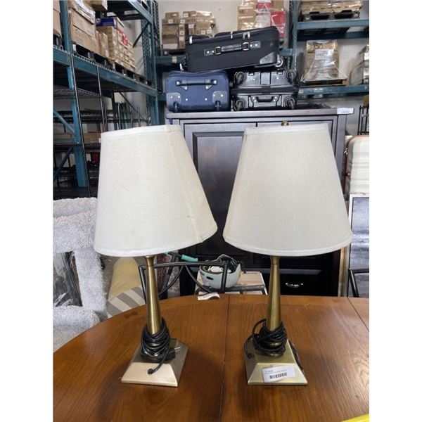 PAIR OF MATCHING BRASS LAMPS WITH POWER OUTLETS