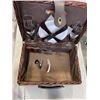 Image 2 : NEW 2 PERSON PICNIC BASKET TRAVEL SET AND NEW LEATHER WINE CYLINDER
