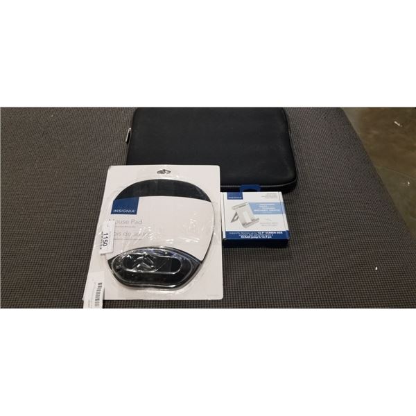 INSIGNIA LAPTOP SLEEVE PROTECTOR, MOUSE PAD WITH WRSUPPORT, ADJUSTABLE TABLET STAND AND WINDSHIELD /