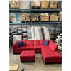 Image 1 : RED FABRIC 2 PC SECTIONAL WITH PULL OUT BED, AND OTTOMAN, VERY CLEAN GOOD CONDITION