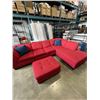 Image 2 : RED FABRIC 2 PC SECTIONAL WITH PULL OUT BED, AND OTTOMAN, VERY CLEAN GOOD CONDITION