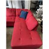 Image 3 : RED FABRIC 2 PC SECTIONAL WITH PULL OUT BED, AND OTTOMAN, VERY CLEAN GOOD CONDITION