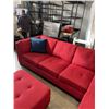 Image 4 : RED FABRIC 2 PC SECTIONAL WITH PULL OUT BED, AND OTTOMAN, VERY CLEAN GOOD CONDITION