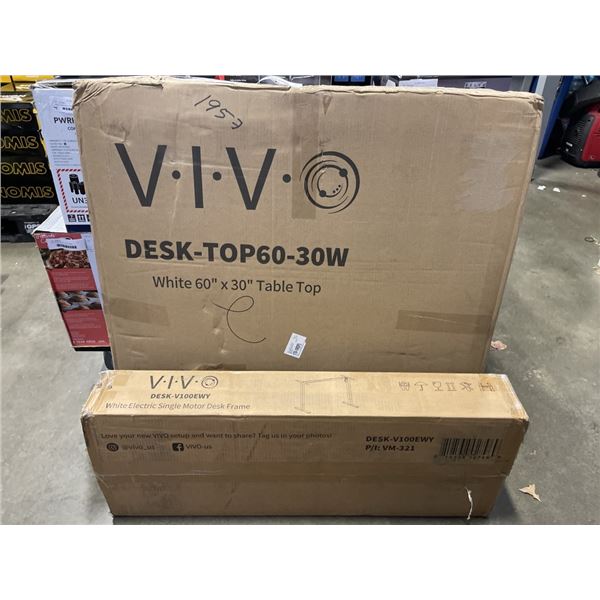VIVO WHITE 60 X 30 ELECTRIC SIT TO STAND DESK WITH WHITE ELCTRIC SINGLE MOTOR DESK FRAME