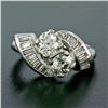 Image 2 : Art Deco Platinum 1.48 ctw Old European and Baguette Cut Diamond Bypass Ring