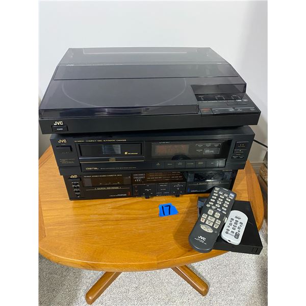 JVC stereo components including record player, CD player, cassette player