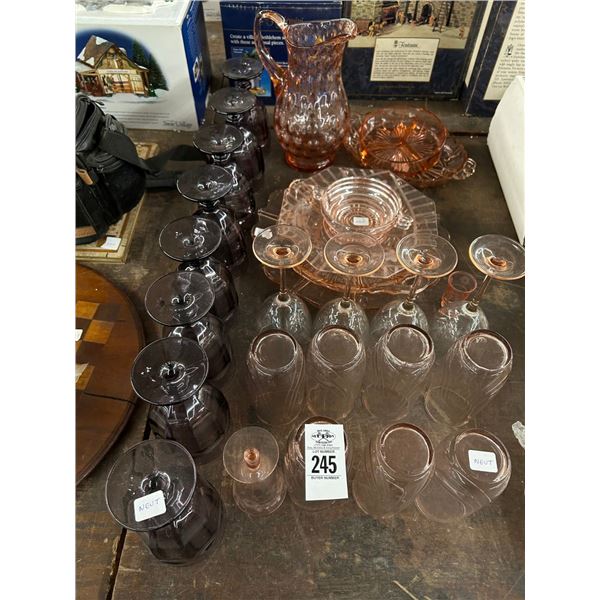 Asst. Depression Glass Stems/Glasses/Pitcher