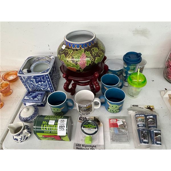 Oriental Vase w/Cherry Stand, Star Wars Collector Mugs, Cups, Shot Glassses, Table Décor