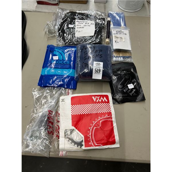 Motorcycle Tank Bib, Sleep Sacks, Asst. Parts, Lawn Flag