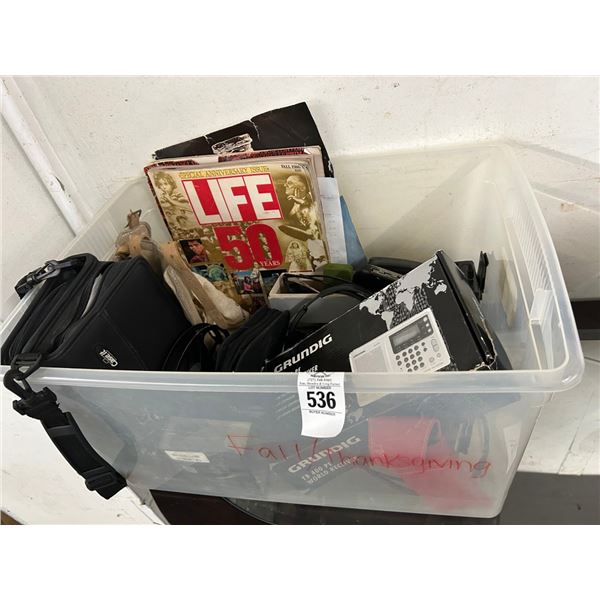 Tub w/Grundec World Receiver, Digital Camera, Asst. Electronics, Utensils, Old Life