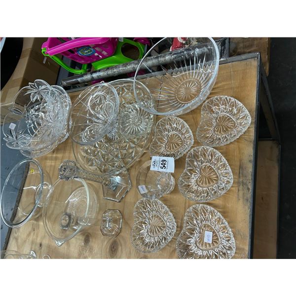 Crystal Heart Dishes, Candlesticks, Bowls