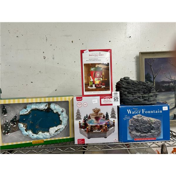 Water Fountain, North Pole House, Lemax Skating Pond, Holiday House