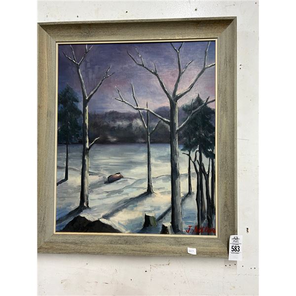 Framed Oil On Board Winter Scene - Signed Setter