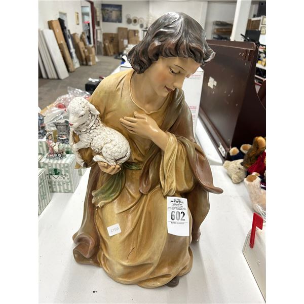 Cast Woman w/Lamb Statuary