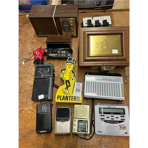Vintage Radios, Door Bell, Alarm Clock, Planters Mr. Peanut