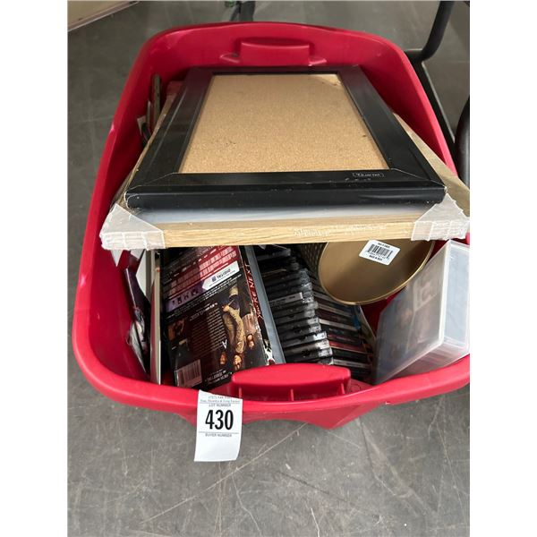 Bin w/Picture Frames, Waste Can, Clothing, DVD's/CD's
