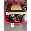 Image 1 : Bin w/Picture Frames, Waste Can, Clothing, DVD's/CD's
