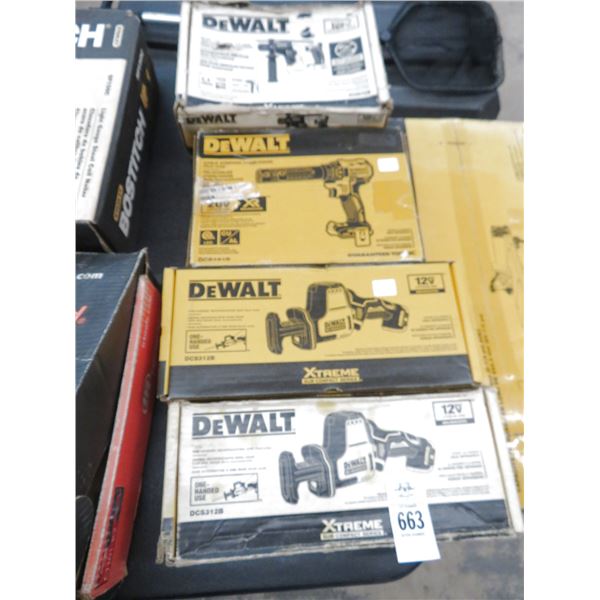 4-Dewalt Cordless Sawzall/Cable Stripper/Router Hammer Cordless w/No Battery