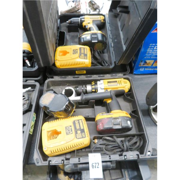2-Dewalt Cordless 18V Drill w/Battery/Charger/Case - 2 X $