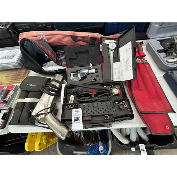 Dial Caliper, Digital Micrometer, File Set, Timing Gun, Fluke Meter, Rotary Tool, More