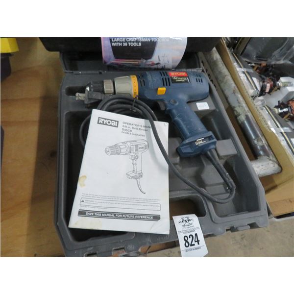 Ryobi Electric Drill w/Case, Craftsman Bin w/Tools