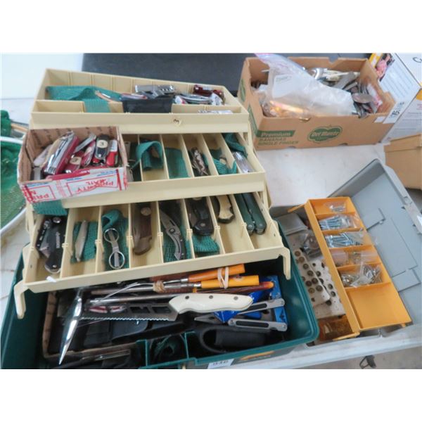 Tackle Box w/Asst. Knives - Large Quantity, Box w/Fenials