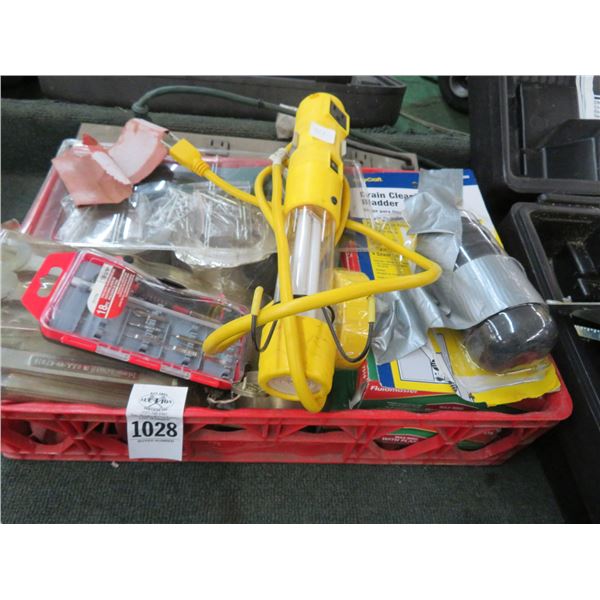 Crate w/Combo Wrenches, Tools, Drop Light, Supplies