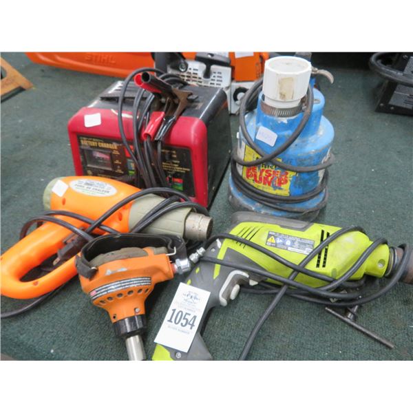 Ryobi Drill, Heat Gun, Palm Nailer, Pool Pump, Battery Charger